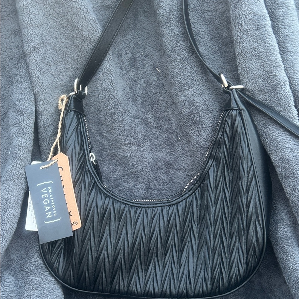 Vegan Black Quilted Shoulder Bag chillx by LeMiel nwts